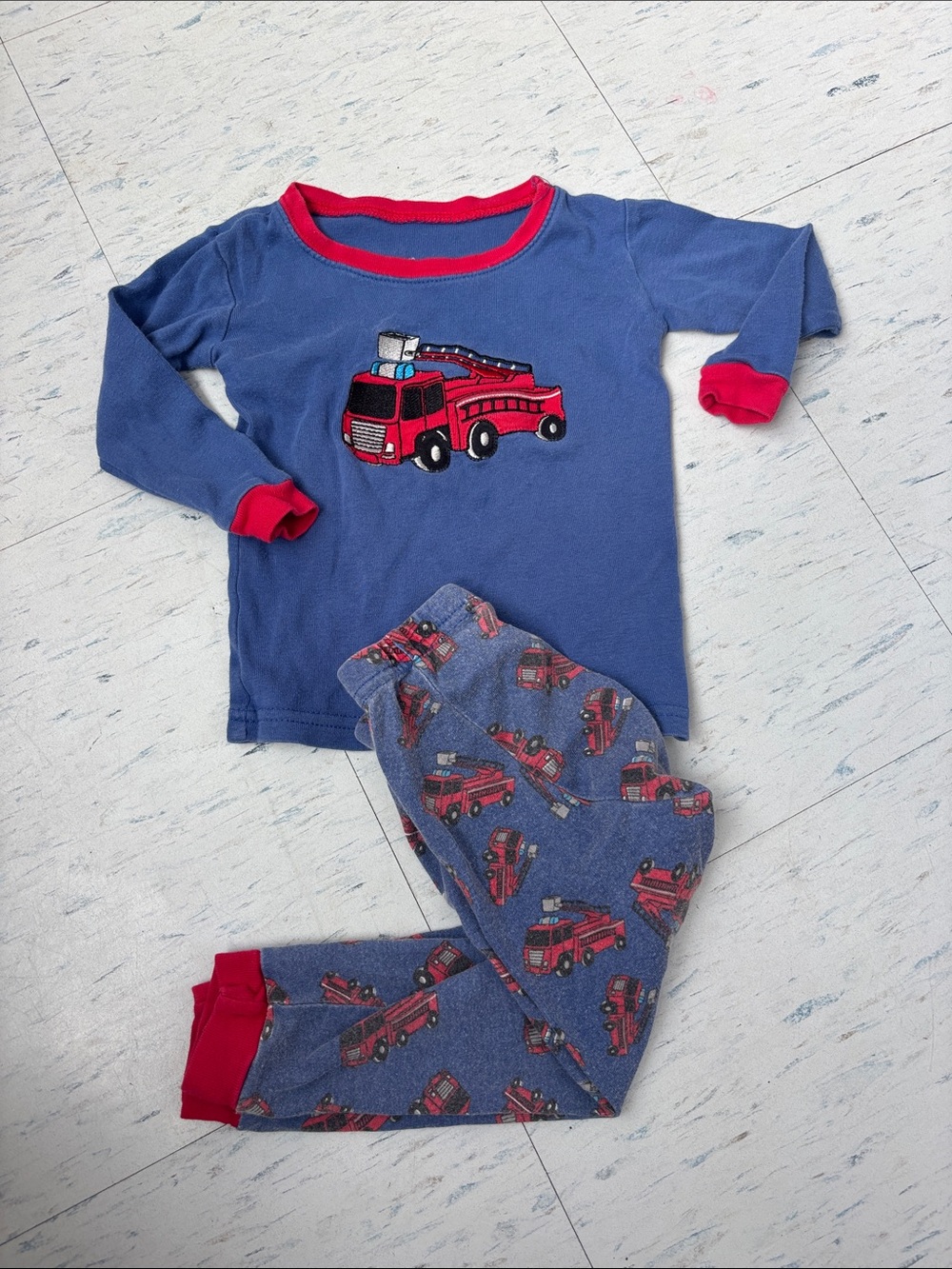 Blue and Red Fire Truck Kids Pajama Set